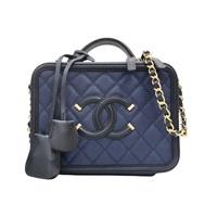 藍色 荔枝紋牛皮 化妝包 兩用包 金扣【CHANEL 香奈兒】 A93343