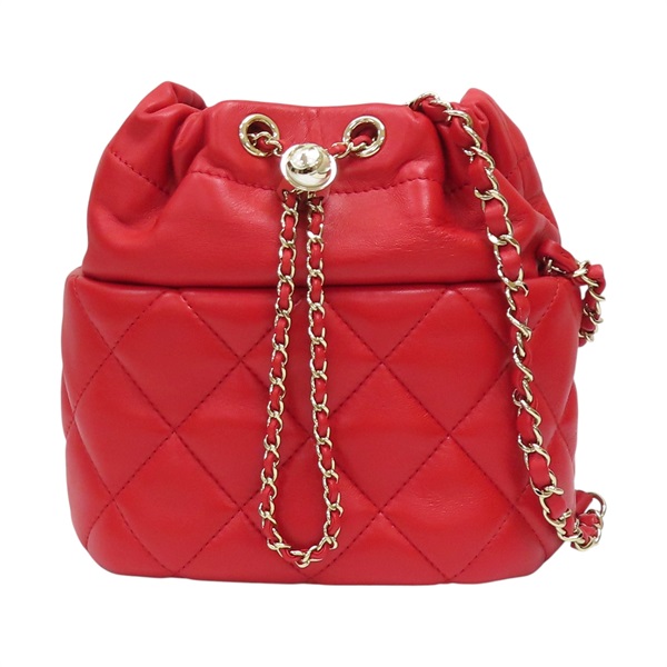 紅色 羊皮 菱格紋 水桶包 肩背包【CHANEL 香奈兒】