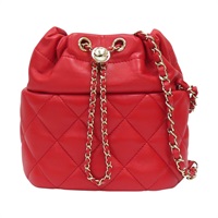 紅色 羊皮 菱格紋 水桶包 肩背包【CHANEL 香奈兒】