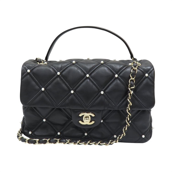黑色 羊皮 菱格紋 珍珠 肩背包【CHANEL 香奈兒】