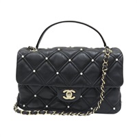 黑色 羊皮 菱格紋 珍珠 肩背包【CHANEL 香奈兒】