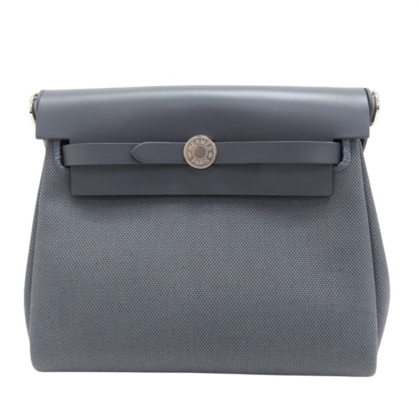 石墨灰 帆布/牛皮 Herbag Zip 20 肩背包 K刻 銀扣【HERMES 愛馬仕】
