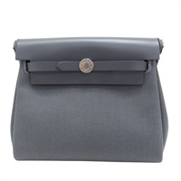 石墨灰 帆布/牛皮 Herbag Mini 肩背包 K刻 銀扣【HERMES 愛馬仕】 K MN 008 KD