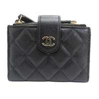 黑色 菱格紋 荔枝牛皮 扣式 卡片零錢包 金扣【CHANEL 香奈兒】