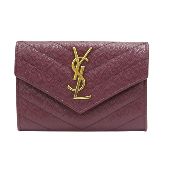 酒紅色 山型紋 牛皮 卡夾 零錢包 #414404 【SAINT LAURENT YSL 聖羅蘭 】 #414404