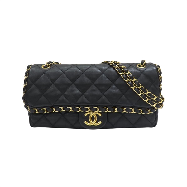 黑色 牛皮 菱格紋 鍊帶 肩背包【CHANEL 香奈兒】