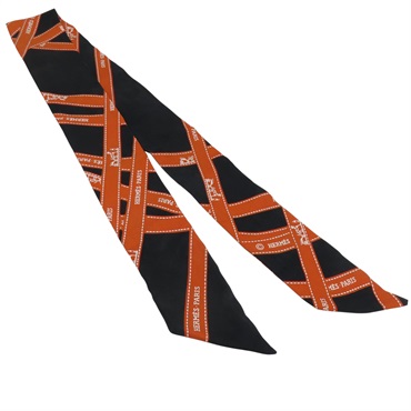 黑/橘色 Bolduc Twilly 絲巾【HERMES 愛馬仕】