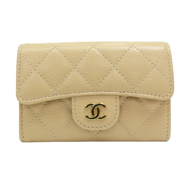 杏色 菱格紋 荔枝牛皮 扣式名片夾【CHANEL 香奈兒】