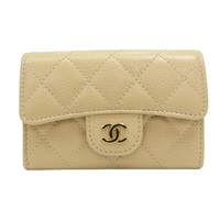 杏色 菱格紋 荔枝牛皮 扣式名片夾【CHANEL 香奈兒】