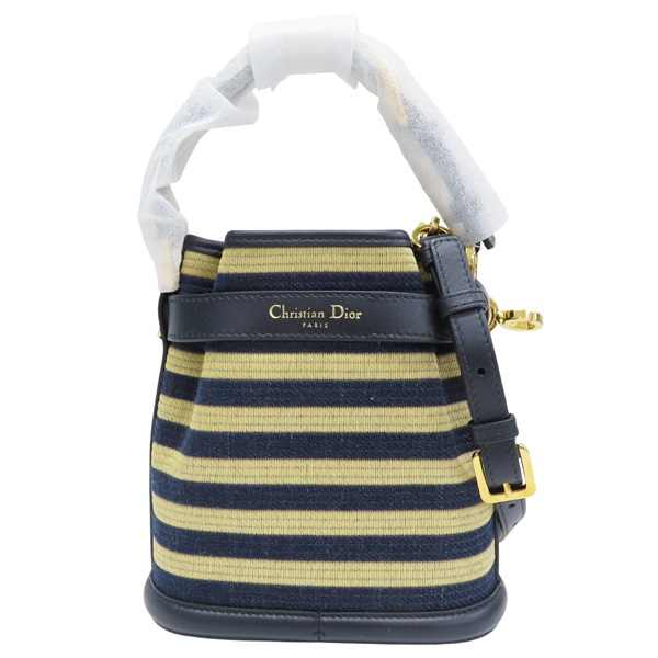 藍/米色條紋 帆布 C'est 水桶包 肩背包【Dior 迪奧 】