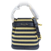 藍/米色條紋 帆布 C'est 水桶包 肩背包【Dior 迪奧 】