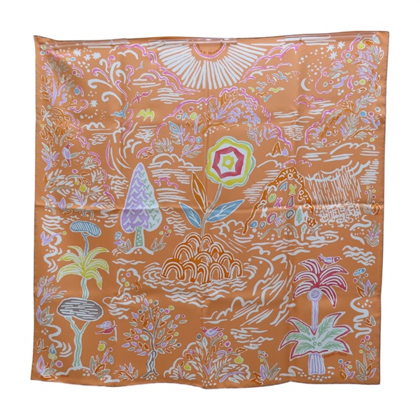 橘色 絲綢 方巾 90*90【HERMES 愛馬仕】