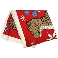 紅色 喀什米爾 真絲 Les Leopards 方巾【HERMES 愛馬仕】