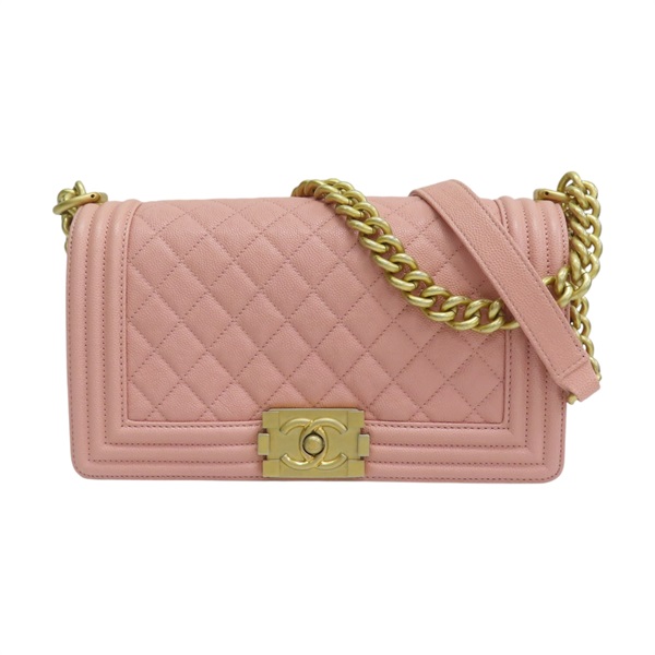 粉紅色 荔枝紋牛皮 Boy25cm 金扣 鍊帶 肩背包【CHANEL 香奈兒】 A67086