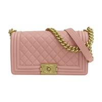 粉紅色 荔枝紋牛皮 Boy25cm 金扣 鍊帶 肩背包【CHANEL 香奈兒】 A67086