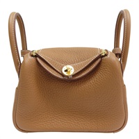 棕色 牛皮 Mini Lindy 肩背包 K刻 金扣【HERMES 愛馬仕】