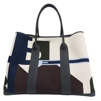 黑色牛皮 白色帆布 Garden Party GM 手提包 B刻【HERMES 愛馬仕】