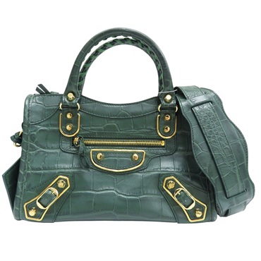 綠色 牛皮 Metallic Edge Mini City 兩用包 390160【BALENCIAGA 巴黎世家】 #390160