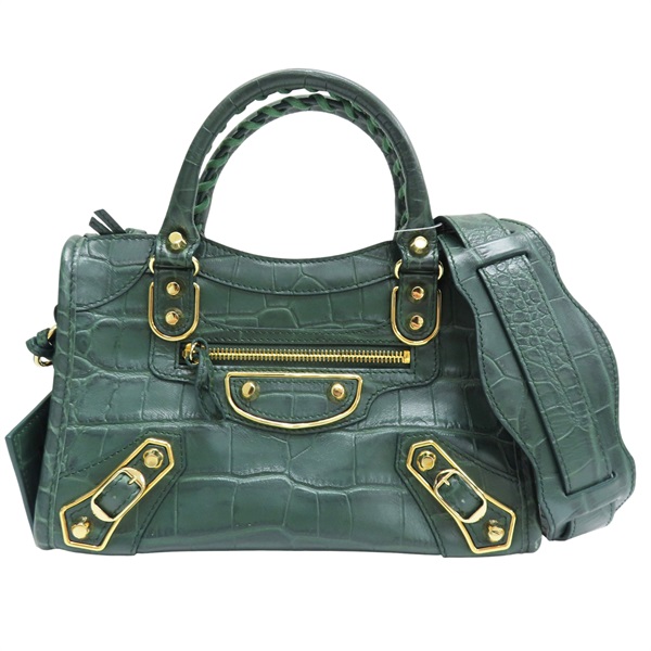 綠色 牛皮 Metallic Edge Mini City 兩用包 390160【BALENCIAGA 巴黎世家】 #390160