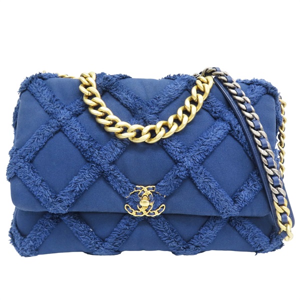 藍色 單寧布 19 36cm 鏈帶 肩背包【CHANEL 香奈兒】