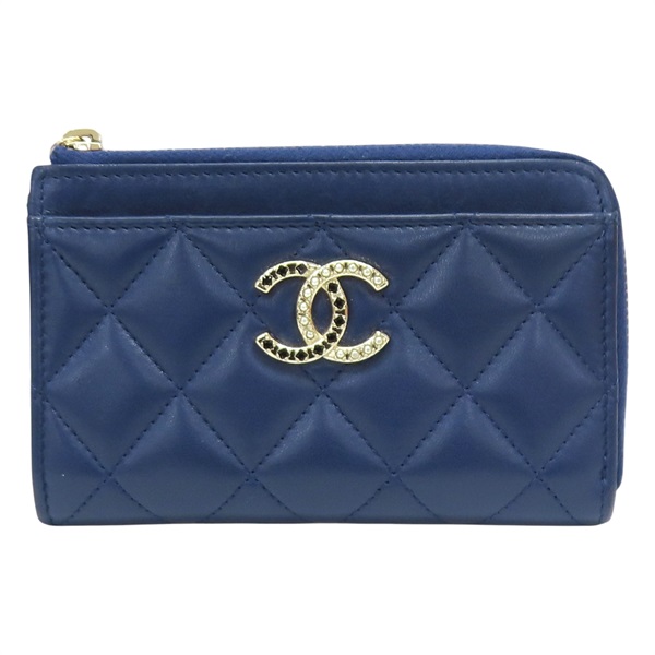 藍色 菱格紋 牛皮 卡夾 零錢包【CHANEL 香奈兒】
