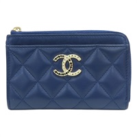 藍色 菱格紋 牛皮 卡夾 零錢包【CHANEL 香奈兒】
