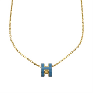 藍色琺瑯 金色鍍金 Mini Pop H 項鍊【HERMES 愛馬仕】