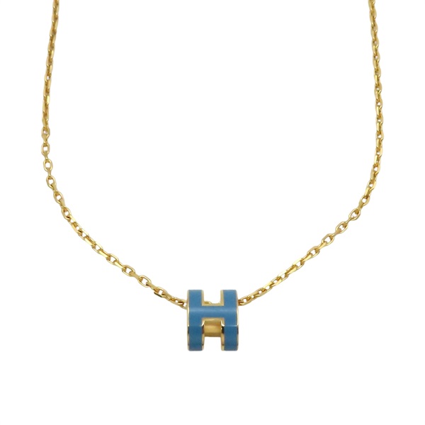 藍色琺瑯 金色鍍金 Mini Pop H 項鍊【HERMES 愛馬仕】