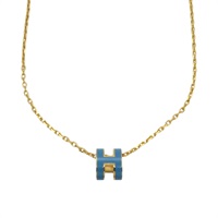 藍色琺瑯 金色鍍金 Mini Pop H 項鍊【HERMES 愛馬仕】