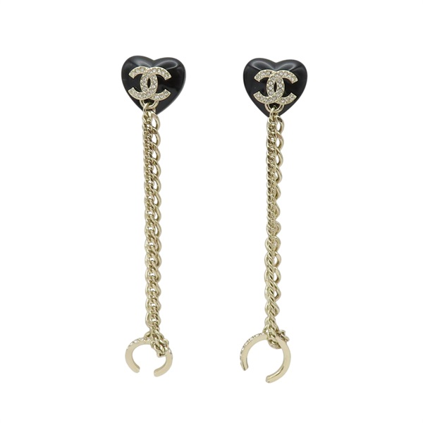 水晶 CC 黑心 金屬 鏈墜 耳環【CHANEL 香奈兒】