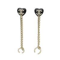 水晶 CC 黑心 金屬 鏈墜 耳環【CHANEL 香奈兒】