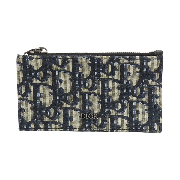 藍色 緹花帆布 牛皮 零錢包 名片夾【Dior 迪奧 】