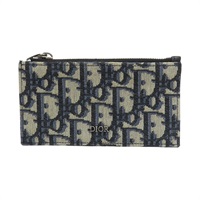 藍色 緹花帆布 牛皮 零錢包 名片夾【Dior 迪奧 】