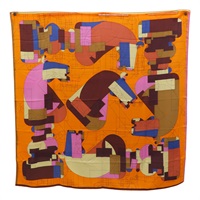 橘色 真絲 喀什米爾 Echec au Roi 方巾【HERMES 愛馬仕】