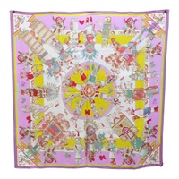 粉色 真絲 喀什米爾 Kachinas 方巾【HERMES 愛馬仕】