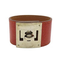 紅色 蜥蜴皮 Kelly Dog 手環 □O刻 銀扣【HERMES 愛馬仕】