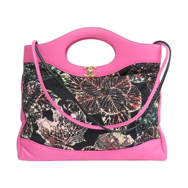 粉色牛皮 黑色印花帆布 31包 肩背包【CHANEL 香奈兒】