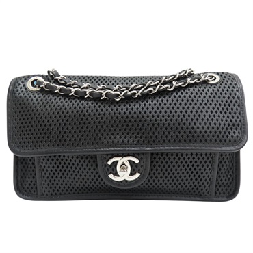 黑色 洞洞牛皮 Up In The Air 肩背包 銀釦【CHANEL 香奈兒】