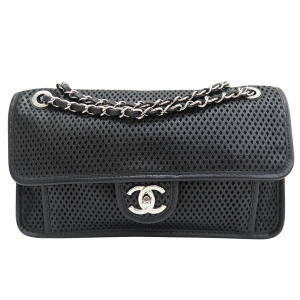 黑色 洞洞牛皮 Up In The Air 肩背包 銀釦【CHANEL 香奈兒】