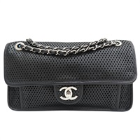 黑色 洞洞牛皮 Up In The Air 肩背包 銀釦【CHANEL 香奈兒】