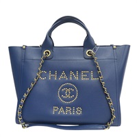 藍色 牛皮 Deauville 鉚釘 兩用包 金釦 無卡【CHANEL 香奈兒】 A57069