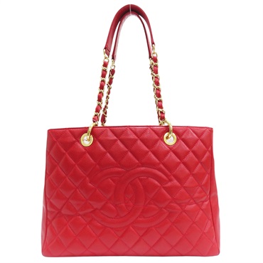 紅色 菱格紋 荔枝牛皮 GST 金釦 肩背包 無卡【CHANEL 香奈兒】