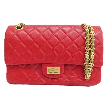 紅色 牛皮 2.55 24CM 鍊帶 肩背包 金釦 (無卡)【CHANEL 香奈兒】 A37586