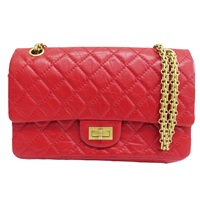 紅色 牛皮 2.55 24CM 鍊帶 肩背包 金釦 (無卡)【CHANEL 香奈兒】 A37586