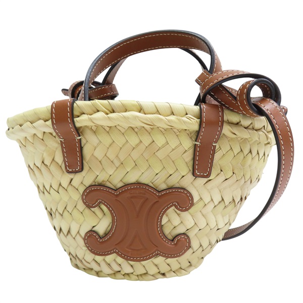 米色藤編 棕色牛皮 Classic Panier 肩背包【CELINE 賽琳】 10J392EH6.02NT