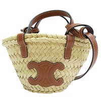 米色藤編 棕色牛皮 Classic Panier 肩背包【CELINE 賽琳】 10J392EH6.02NT