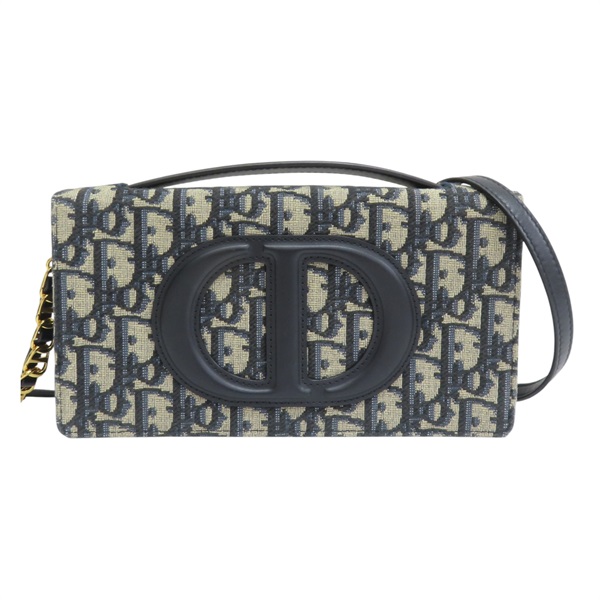藍色牛皮 緹花帆布 肩背包【Dior 迪奧】