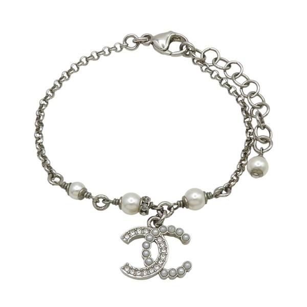 銀色 CC 珍珠 水晶 手鍊【CHANEL 香奈兒】