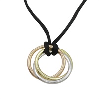 18K 三色三金 黑色絲繩 Trinity 三環項鍊【Cartier 卡地亞】