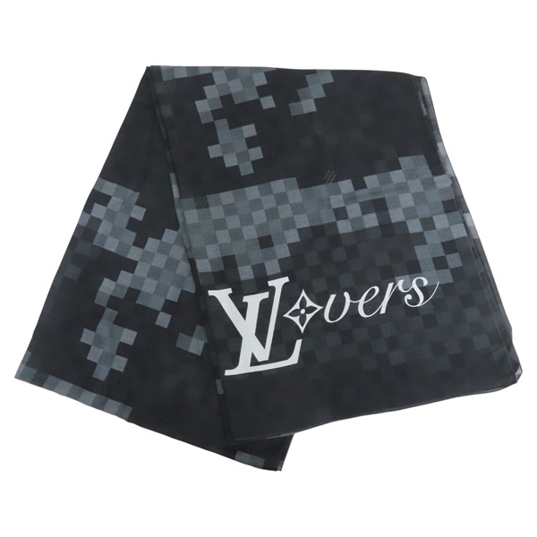 黑/灰色 棉質 真絲 披巾 Damoflage 圍巾 M96203【LOUIS VUITTON LV 路易威登】 M96203